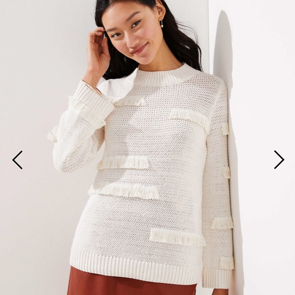 LOFT Abstract Fringe Sweater White